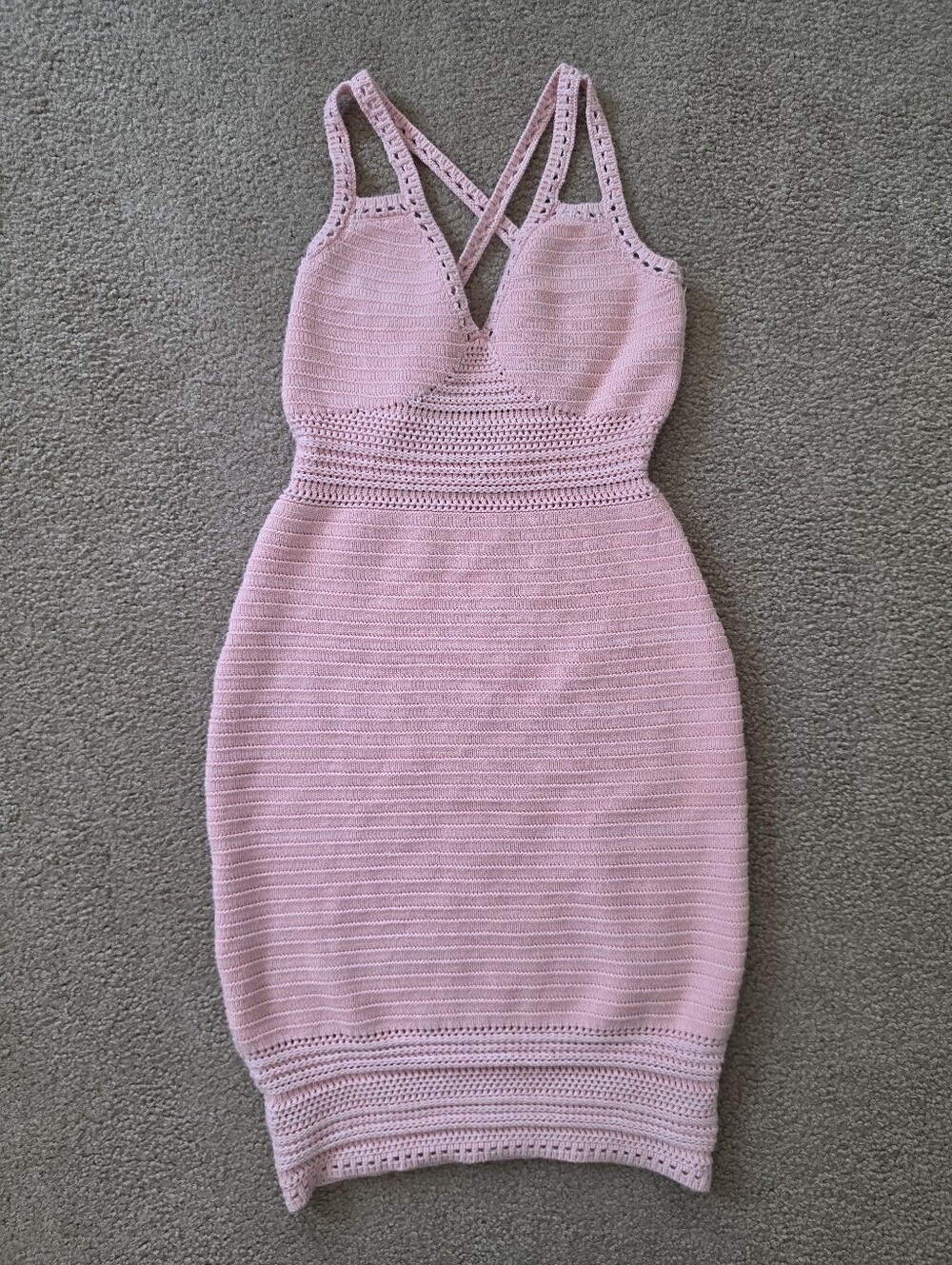 Torn by Ronny Kobo Pink Crochet Bodycon Mini Dress